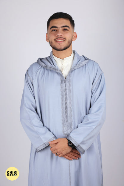 Elegant Modern Hooded Moroccan Djellaba - Light Blue