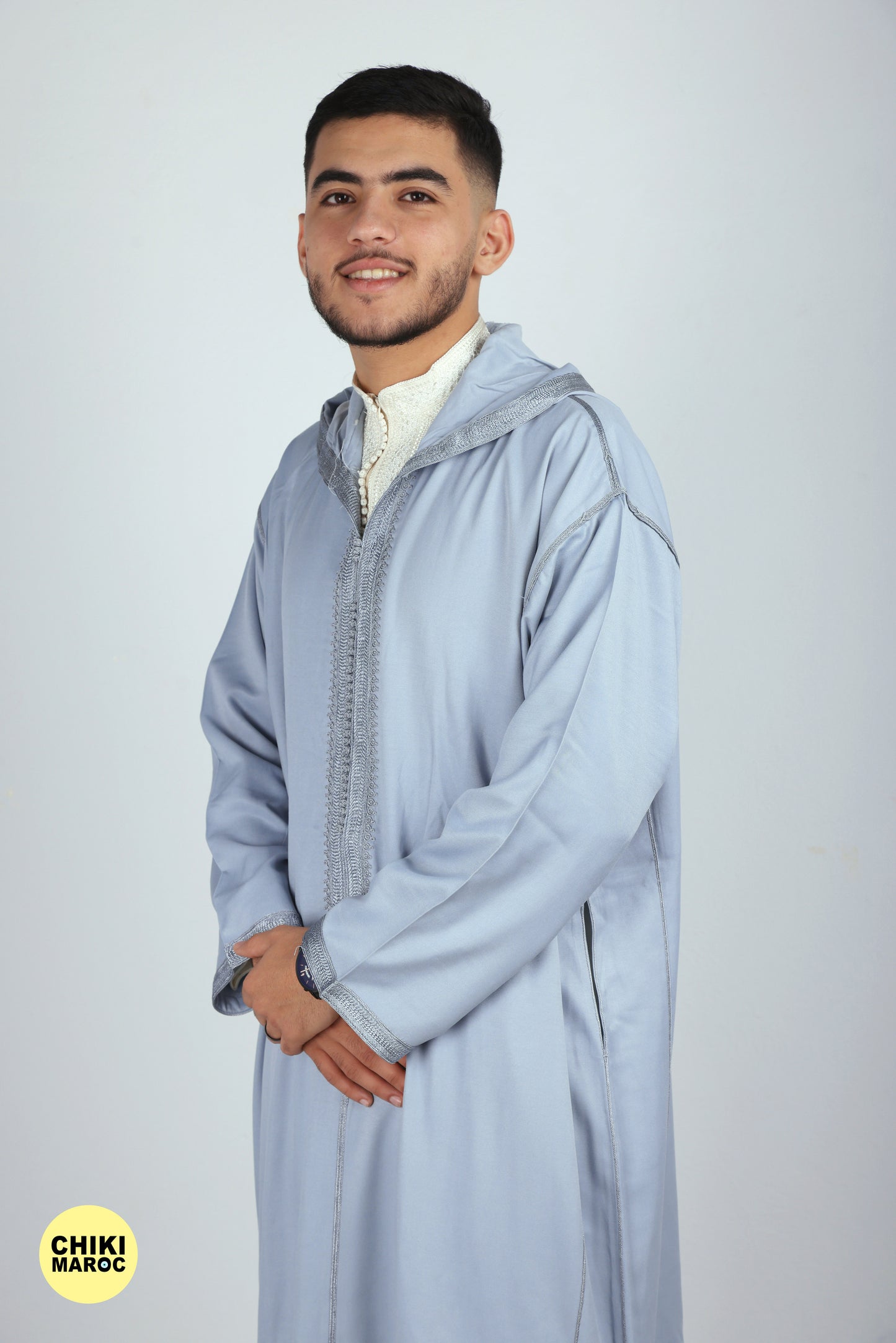 Elegant Modern Hooded Moroccan Djellaba - Light Blue