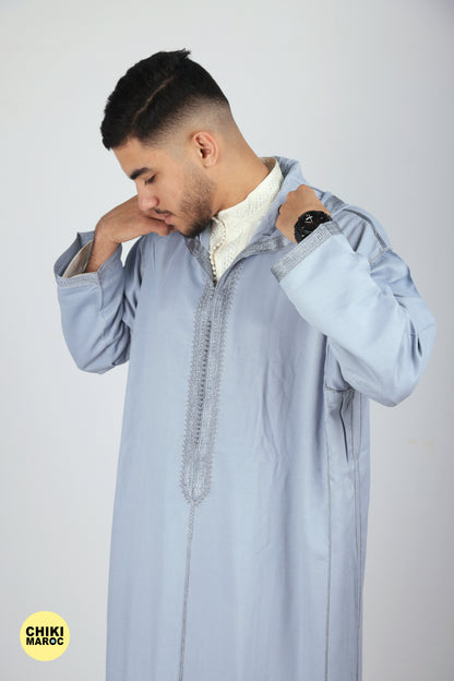 Elegant Modern Hooded Moroccan Djellaba - Light Blue