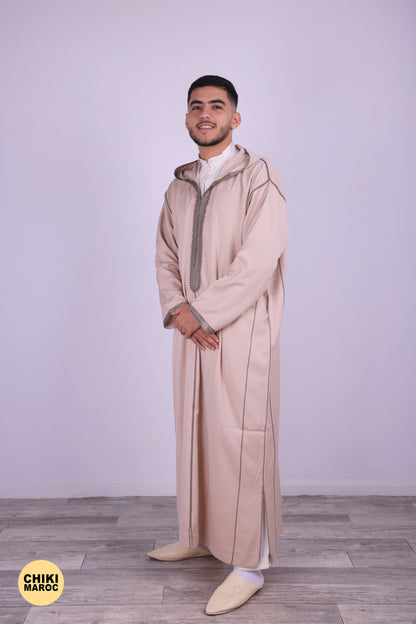 Elegant Hooded Moroccan Djellaba - Beige