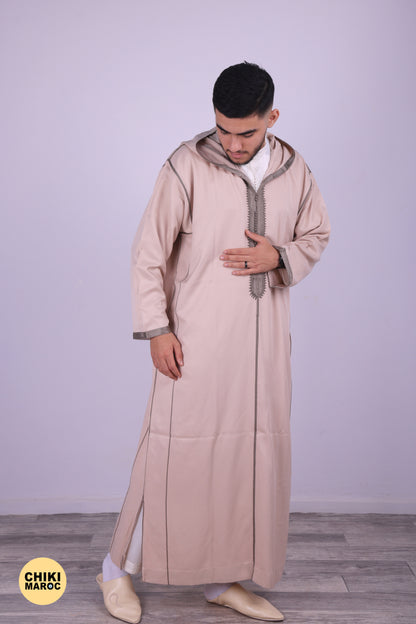 Elegant Hooded Moroccan Djellaba - Beige