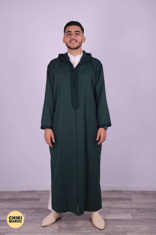 Elegant Long Sleeves Hooded Moroccan Djellaba - Green