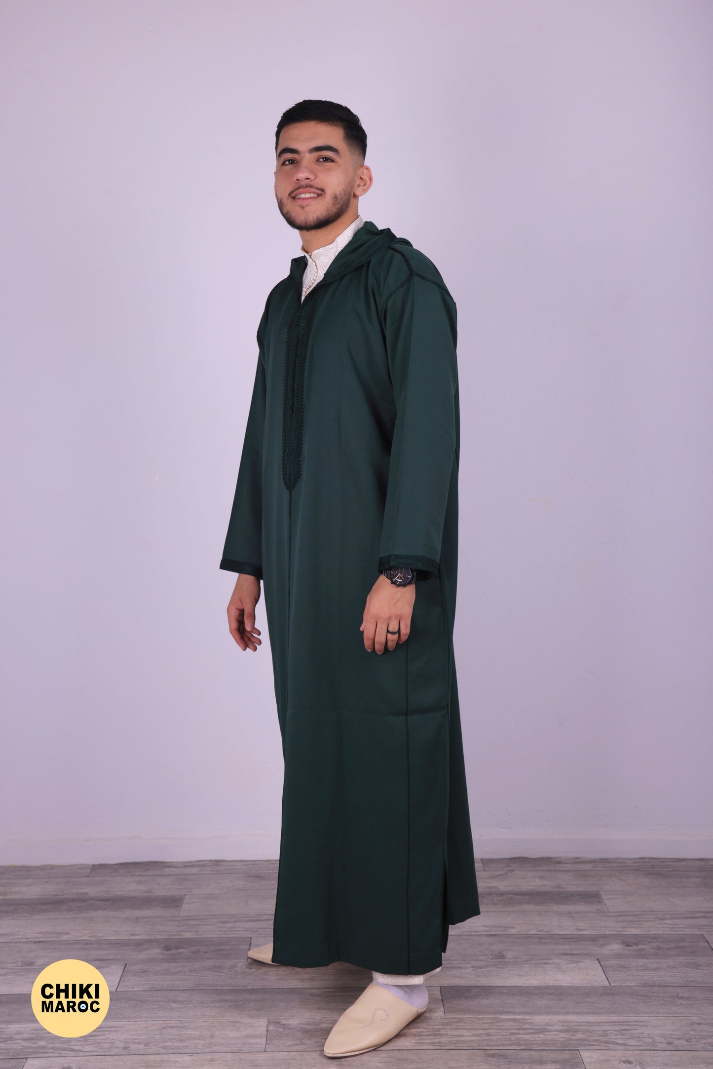 Elegant Long Sleeves Hooded Moroccan Djellaba - Green