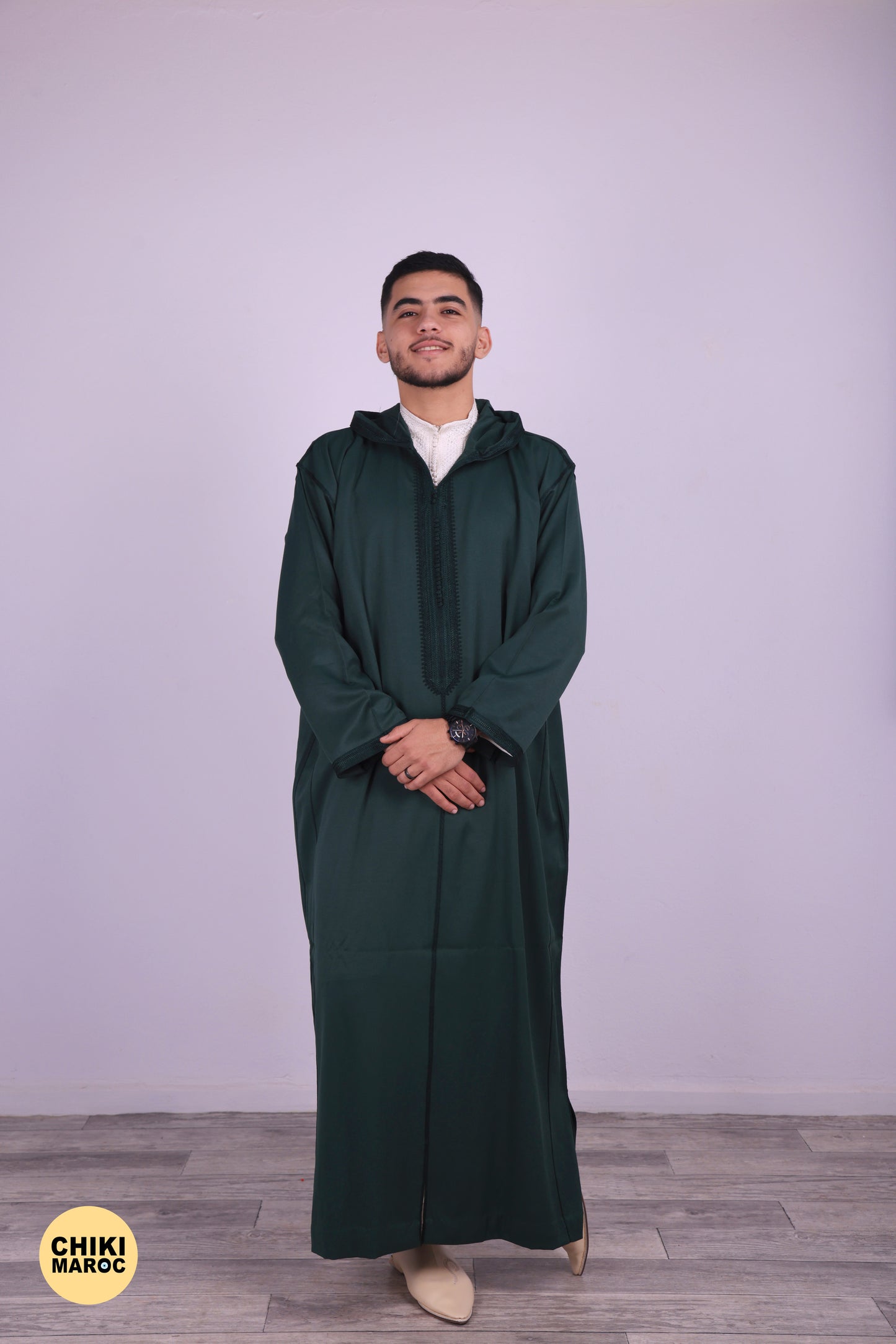 Elegant Long Sleeves Hooded Moroccan Djellaba - Green