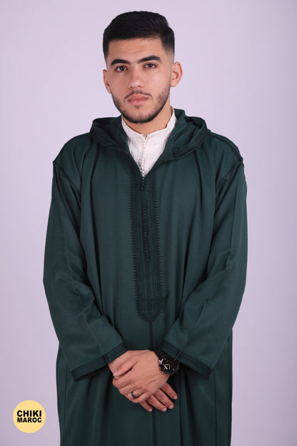 Elegant Long Sleeves Hooded Moroccan Djellaba - Green