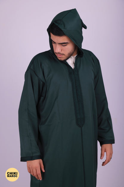 Elegant Long Sleeves Hooded Moroccan Djellaba - Green