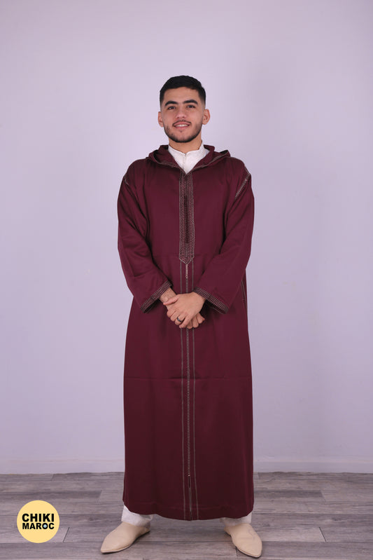 Elegant Hooded Moroccan Djellaba - Burgundy