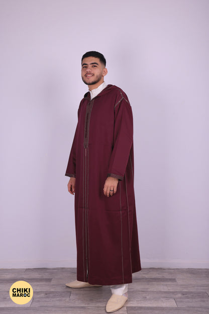 Elegant Hooded Moroccan Djellaba - Burgundy