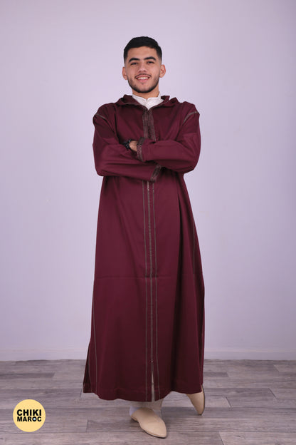 Elegant Hooded Moroccan Djellaba - Burgundy