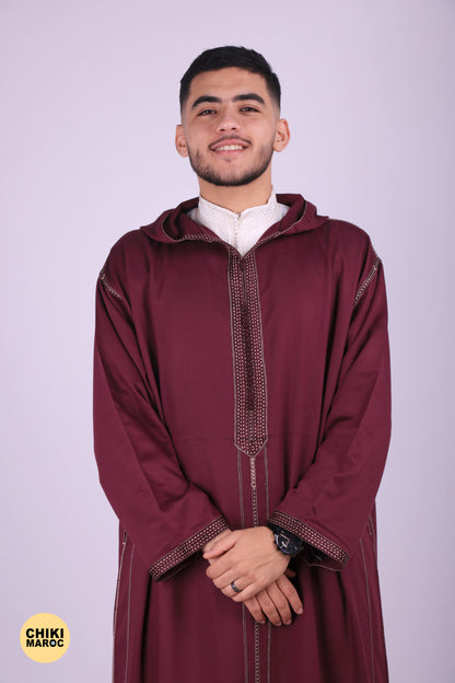 Elegant Hooded Moroccan Djellaba - Burgundy