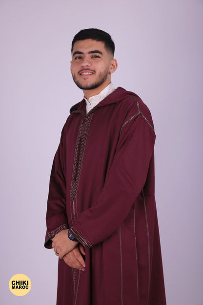 Elegant Hooded Moroccan Djellaba - Burgundy