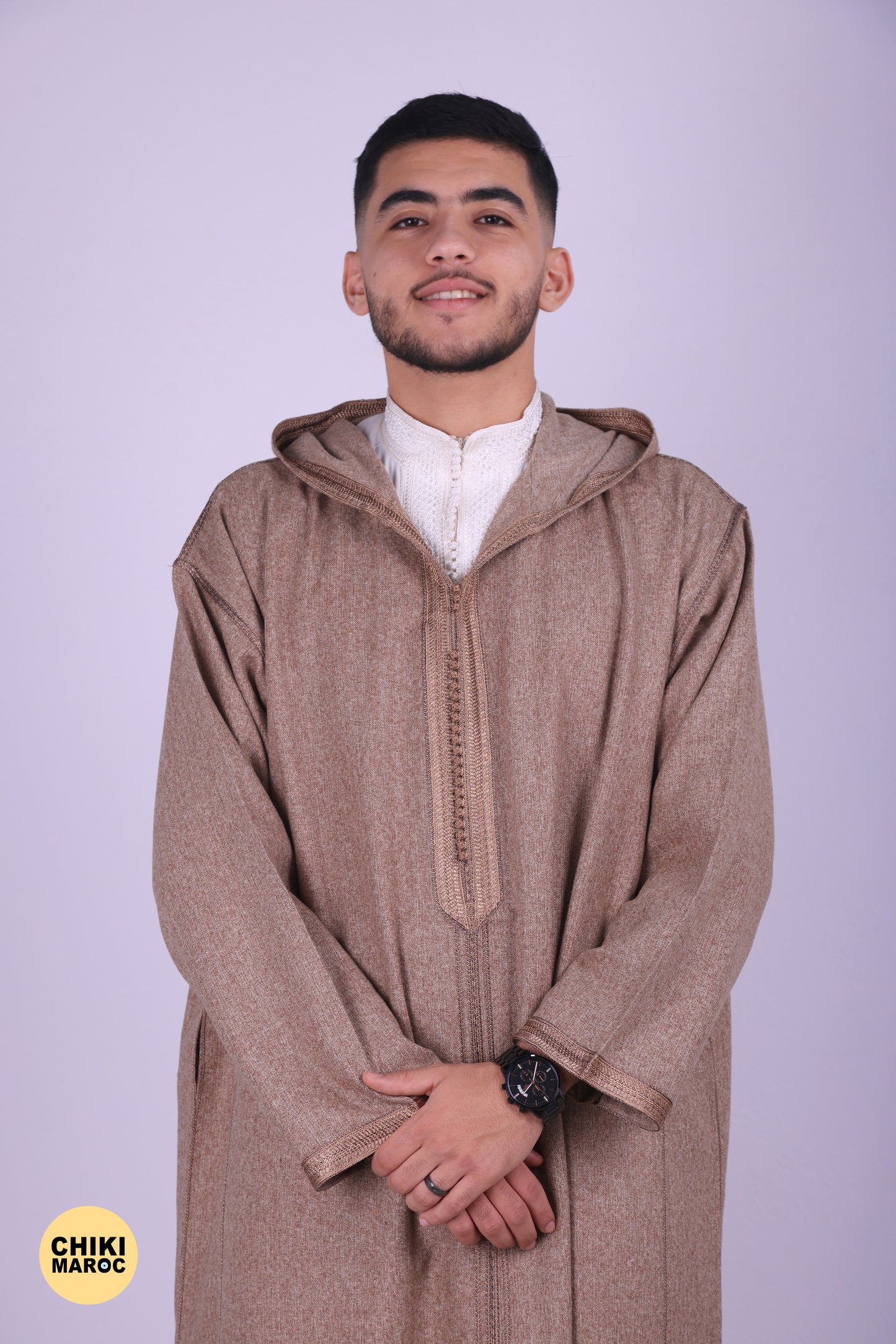 Elegant Hooded Moroccan Djellaba - Brown