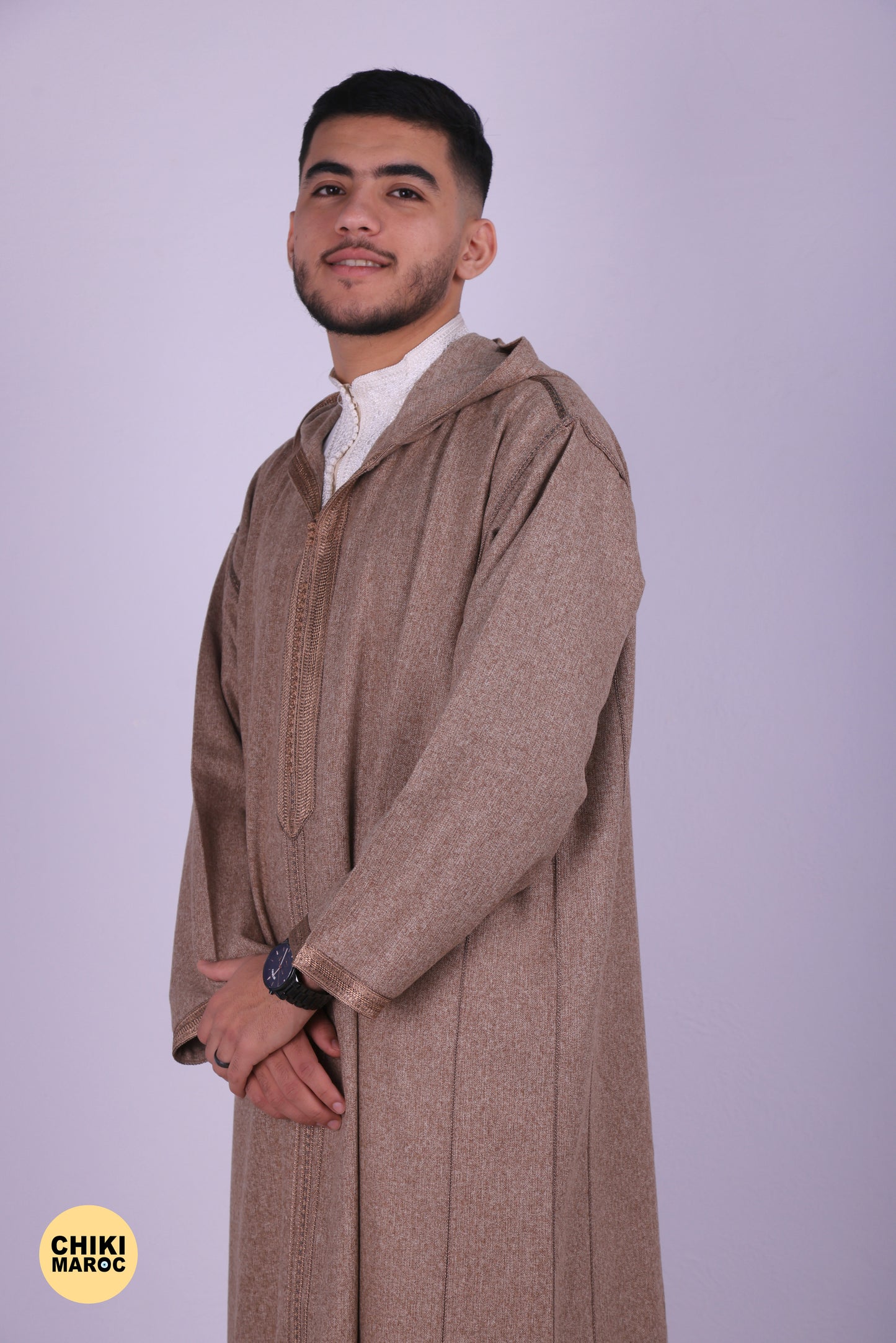 Elegant Hooded Moroccan Djellaba - Brown