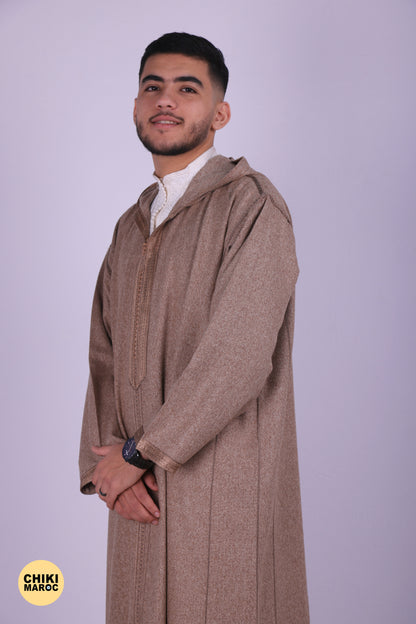 Elegant Hooded Moroccan Djellaba - Brown