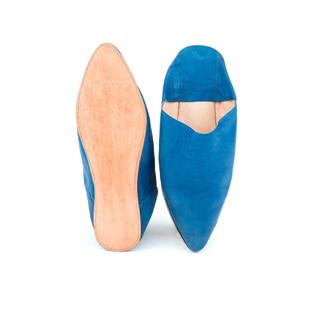 Handmade Blue Moroccan Babouche Men's Slippers – Traditional Leather Shoes from Marrakech