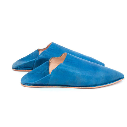 Handmade Blue Moroccan Babouche Men's Slippers – Traditional Leather Shoes from Marrakech