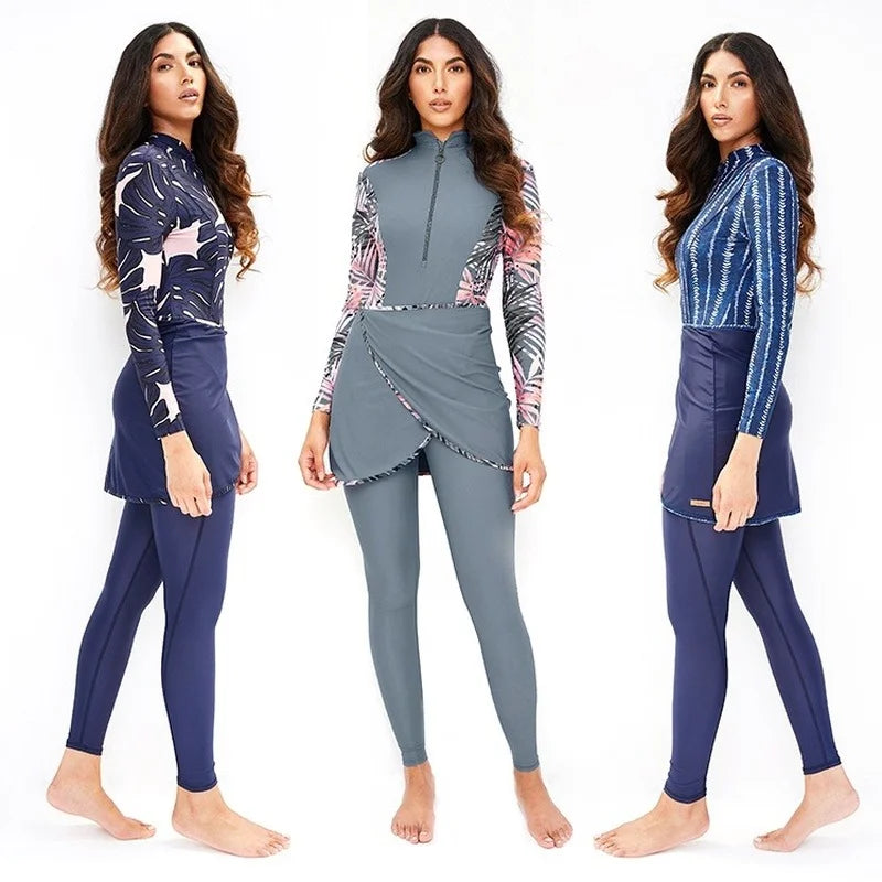 3 Piece Set Women's Muslim Swimwear | Full Cover Islamic Clothes Hijab Long Sleeves Swimsuit