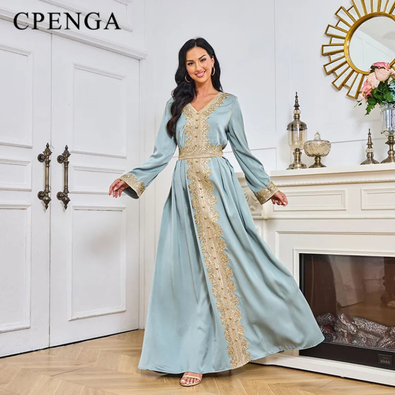 Embroidered Gown for Special Occasions, Muslim Arabic Women Wedding Dress & Takchita