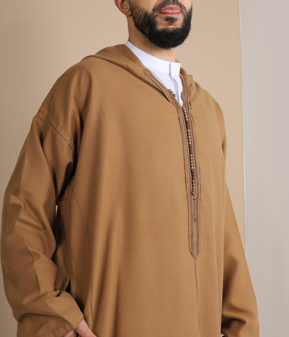 Elegant Moroccan Hooded Djellaba - Brown Moroccan Thobe