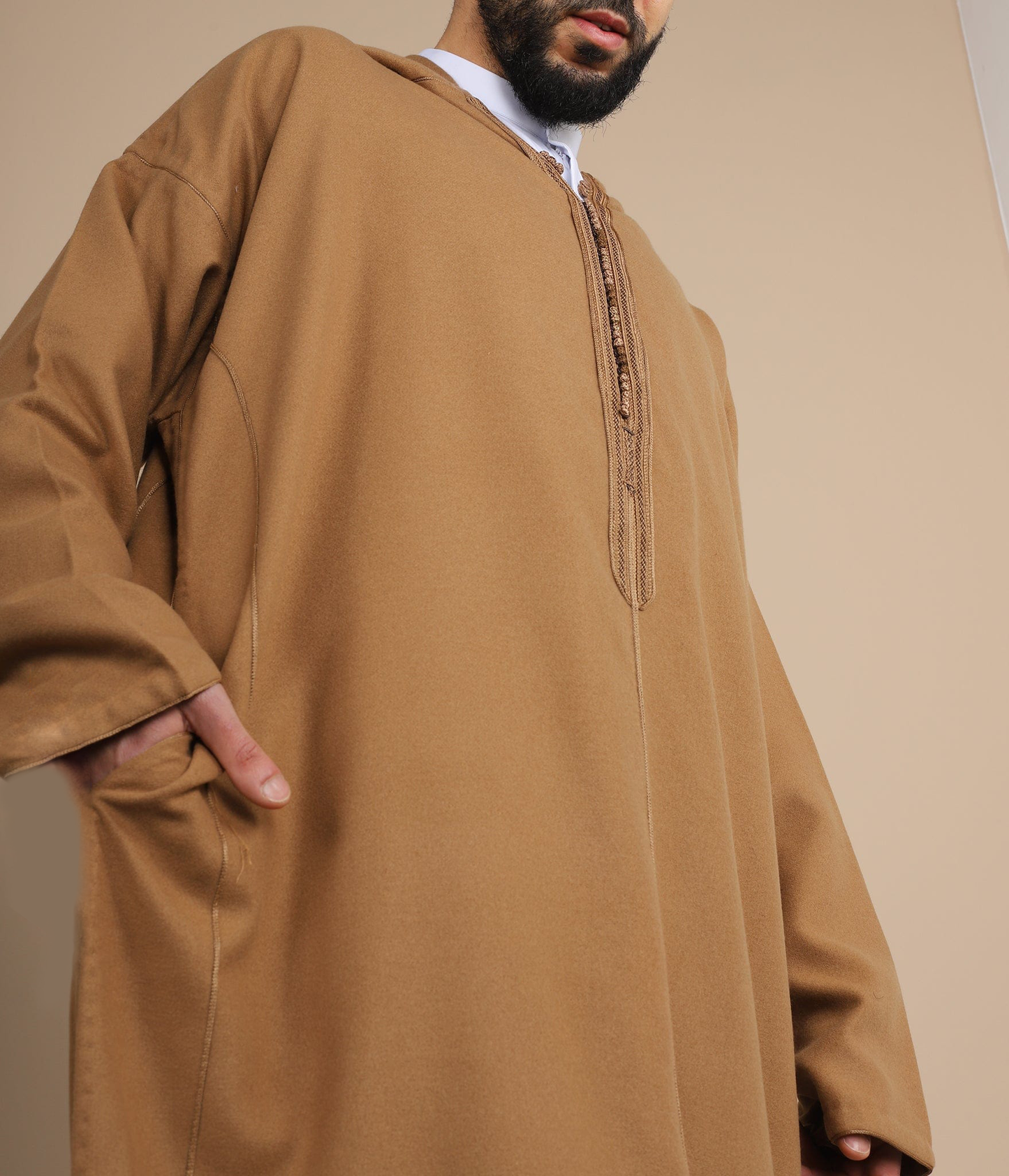 Elegant Moroccan Hooded Djellaba - Brown Moroccan Thobe